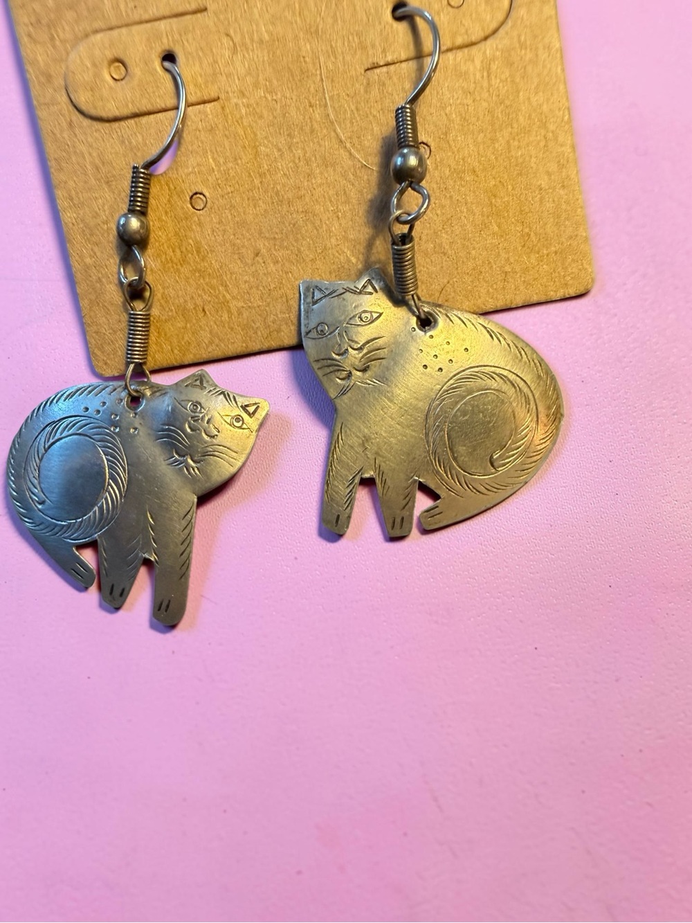 Sterling Silver Cat Drop Earrings - Cute Cat 9.25 Silver